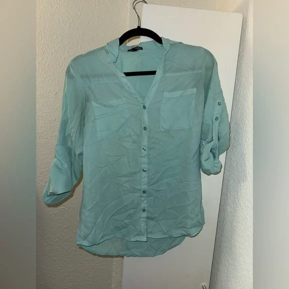 Express Turquoise Button-Down Shirt - Picture 4 of 7